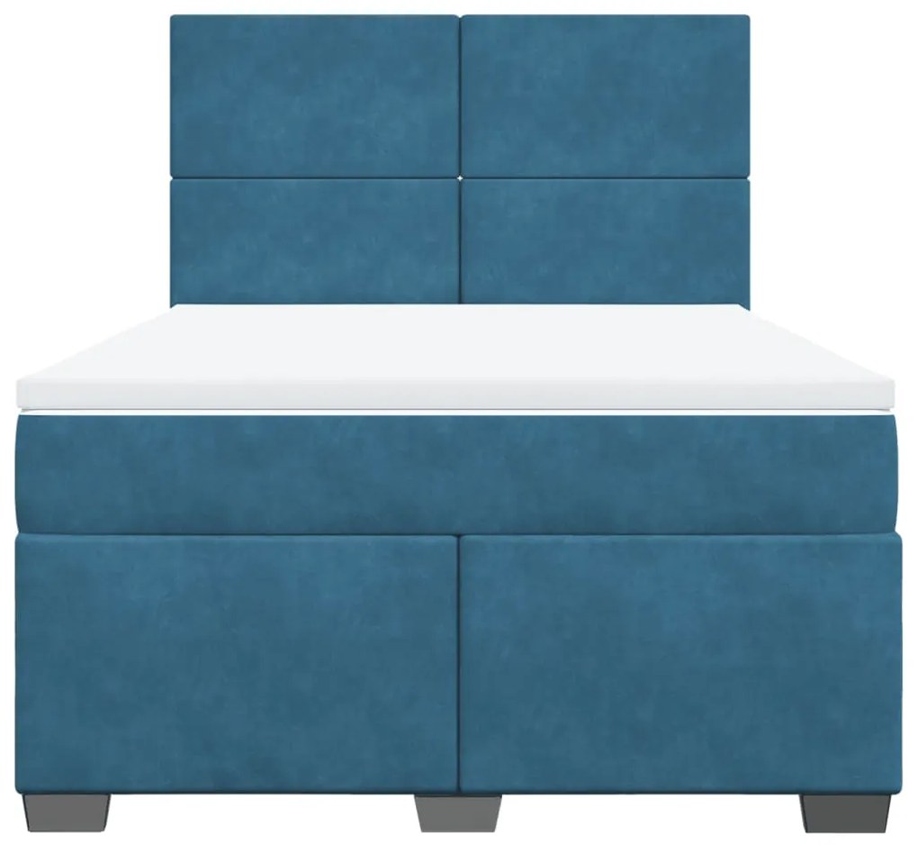 Κρεβάτι Boxspring με Στρώμα Μπλε 140x190 εκ. Βελούδινο - Μπλε