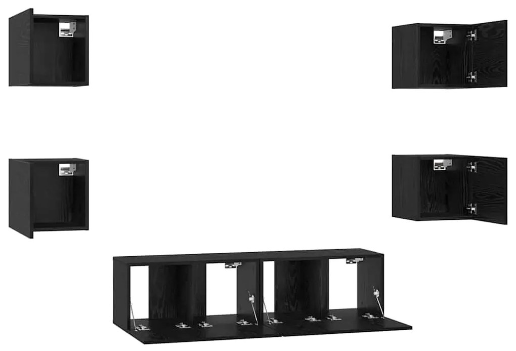 vidaXL Σετ επίπλου τηλεόρασης Επιτοίχιο 6 pcs Μαύρη δρυς