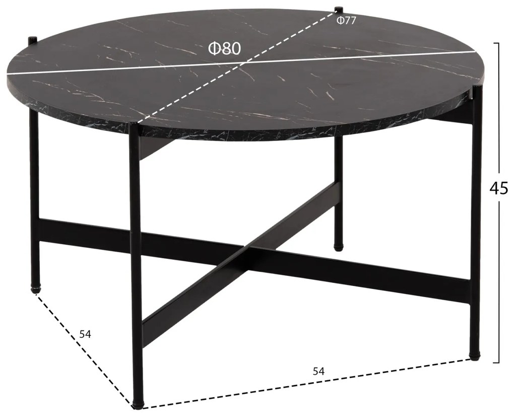 Τραπεζάκια σαλονιού RONDA Σετ 2 τεμ MDF Μαύρο Μάρμαρο Φ80εκ &amp; Φ50εκ. 80x80x45 εκ.