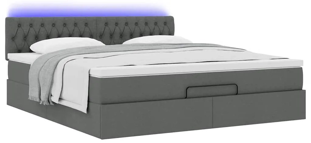 vidaXL Οθωμανικό κρεβάτι με στρώμα & LEDs Σκούρο γκρι 180x200cm ύφασμα