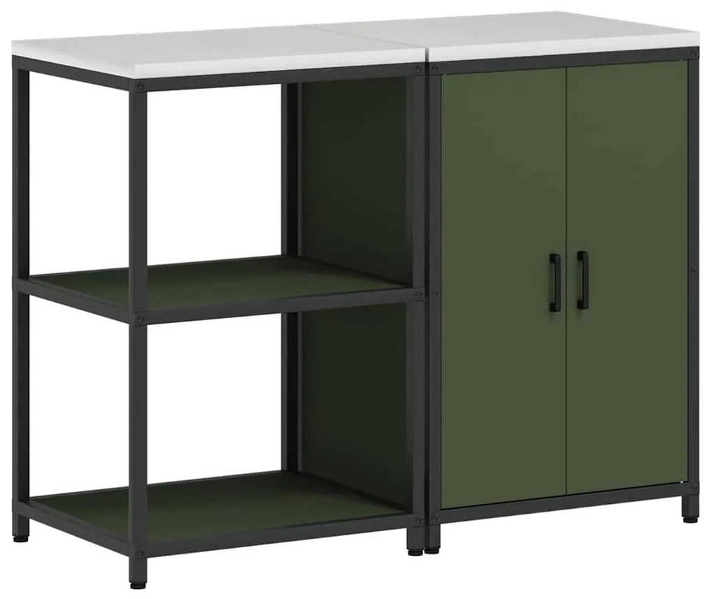 vidaXL Σετ Αποθήκευσης Κουζίνας με ράφι με πόρτα 2 pcs Ελιά Πράσινη