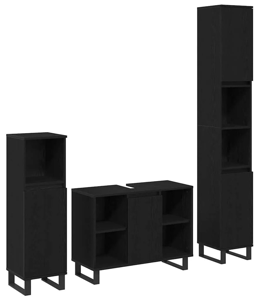 vidaXL Σετ Επίπλων Μπάνιου με πόρτα 3 pcs Μαύρο Επεξεργασμένο ξύλο