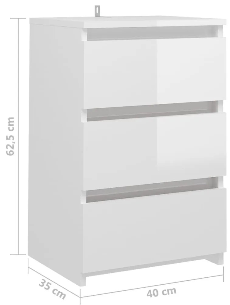 Κομοδίνα 2 τεμ. Γυαλιστερό Λευκό 40x35x62,5 εκ. από Επεξ. Ξύλο - Λευκό
