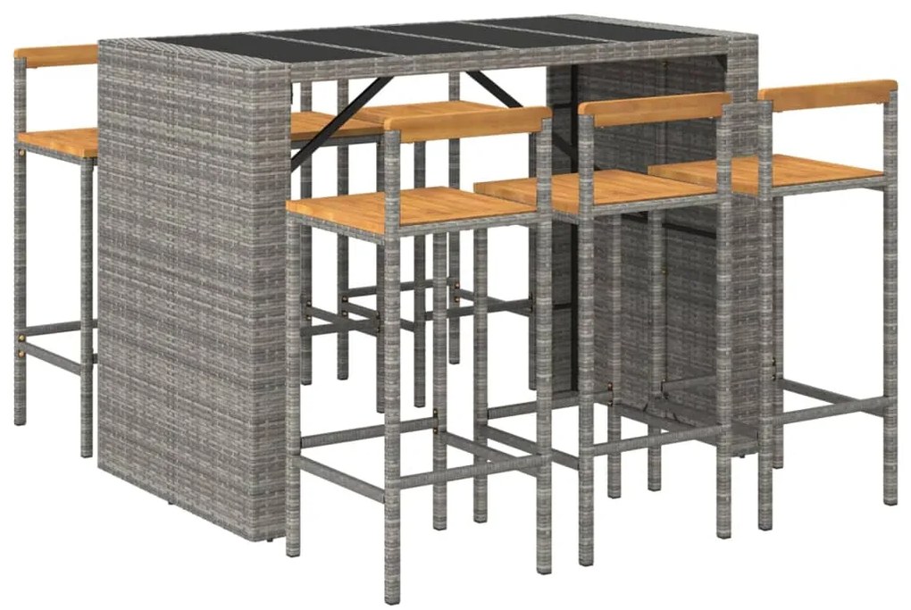 vidaXL Σετ Μπαρ Κήπου 7 Τεμαχίων Γκρι Συνθ. Ρατάν & Μασίφ Ξύλο Ακακίας