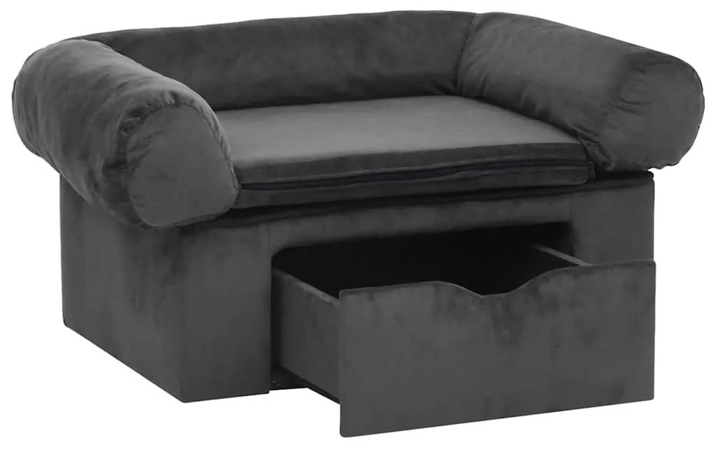 vidaXL Καναπές Σκύλου με Συρτάρι Σκούρο Γκρι 75 x 50 x 38 εκ. Βελουτέ