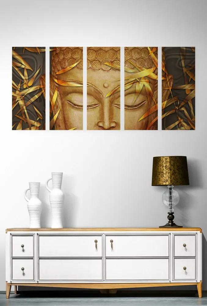 Λεπτομέρεια εικόνας 5 μερών Βούδας σε χρυσό σχέδιο