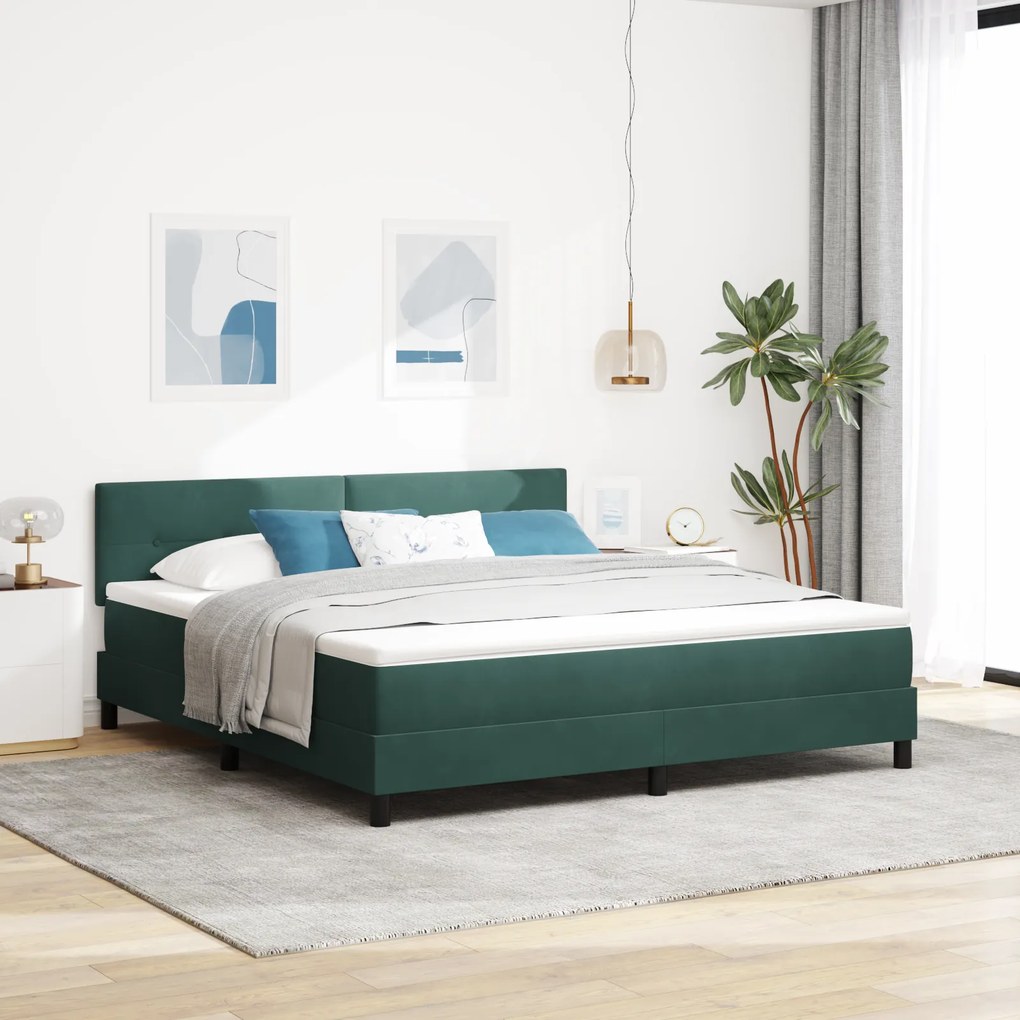 vidaXL κρεβάτι Box Spring με στρώμα σκούρο πράσινο Super King βελούδο