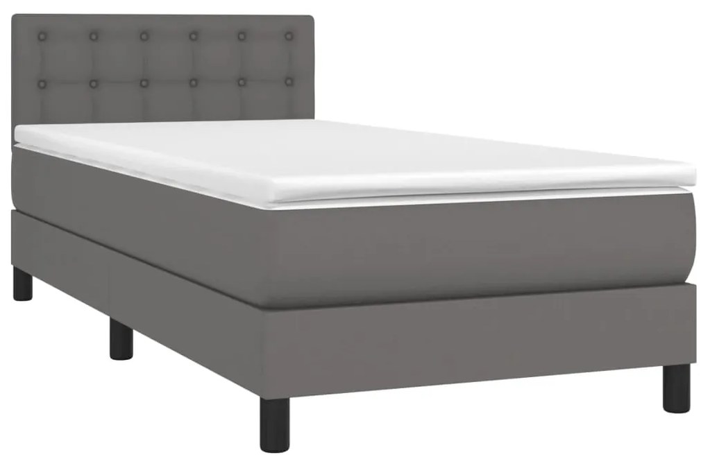 vidaXL Κρεβάτι Boxspring με Στρώμα & LED Γκρι 90x200 εκ. Συνθ. Δέρμα