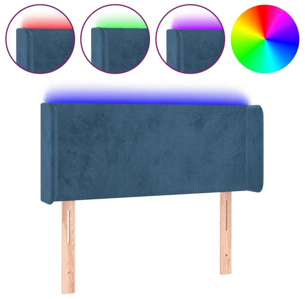 vidaXL Κεφαλάρι Κρεβατιού LED Σκούρο Μπλε 93x16x78/88 εκ. Βελούδινο