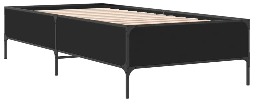 vidaXL Πλαίσιο Κρεβατιού Μαύρο 100x200 εκ. Επεξ. Ξύλο &amp; Μέταλλο