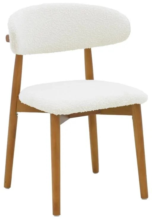 Καρέκλα Τραπεζαρίας Ubene Rubberwood Kαρυδί - Mπουκλέ Ύφασμα Λευκό 51x56x79εκ. 2αδα 51x56x79 εκ.