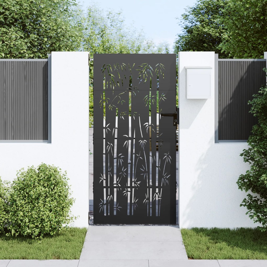 vidaXL Πόρτα Κήπου 85x75 εκ Από Χάλυβα Corten Σχέδιο Μπαμπού, Πύλη Κήπου