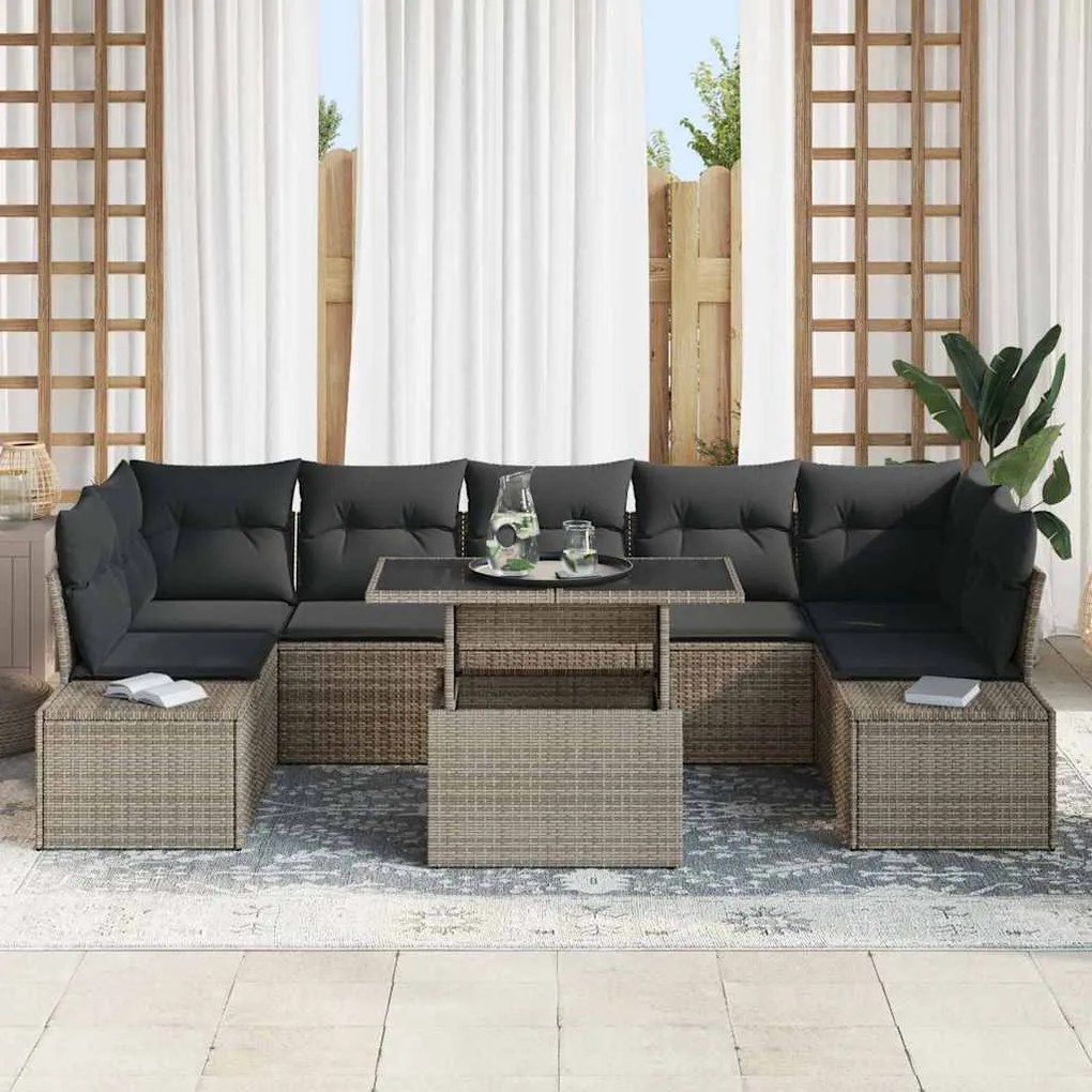 vidaXL Σετ Καναπέ Κήπου με μαξιλάρι 8 pcs Γκρι 100 x 55 x 73 εκ