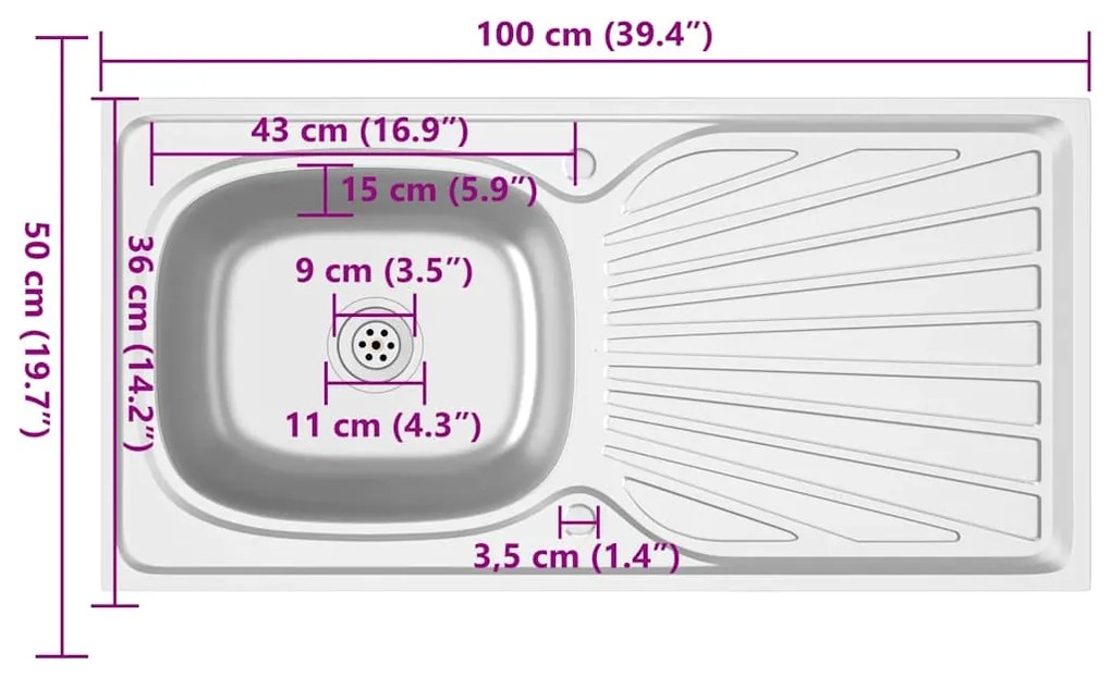 ΝΕΡΟΧΥΤΗΣ + ΠΟΔΙΑ ΣΕΤ ΑΣΗΜΙ 1000X500X155 ΧΙΛ. ΑΝΟΞΕΙΔ. ΑΤΣΑΛΙ 147236