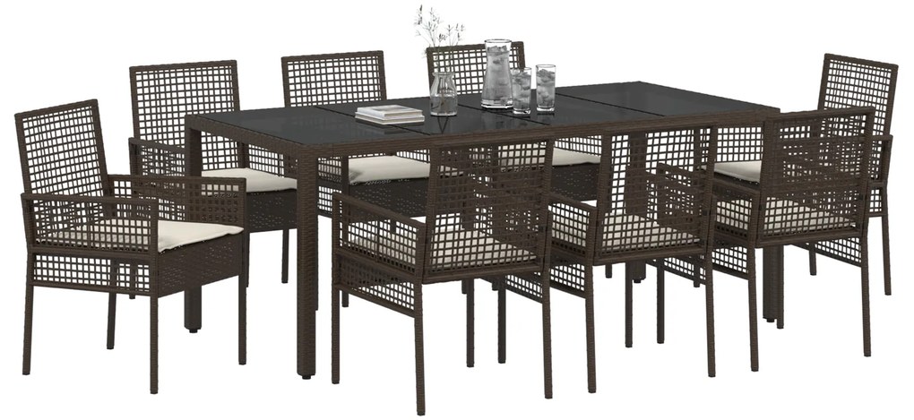 vidaXL Σέτ φαγητού για κήπο 9 pcs Καφέ 190 x 90 x 75 cm PE ρατάν