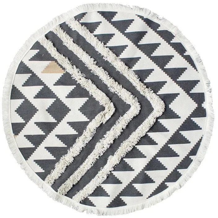 Χαλί FL733 Fylliana Στρόγγυλο σε Μαύρο Μπεζ ύφασμα Φ88 εκ.