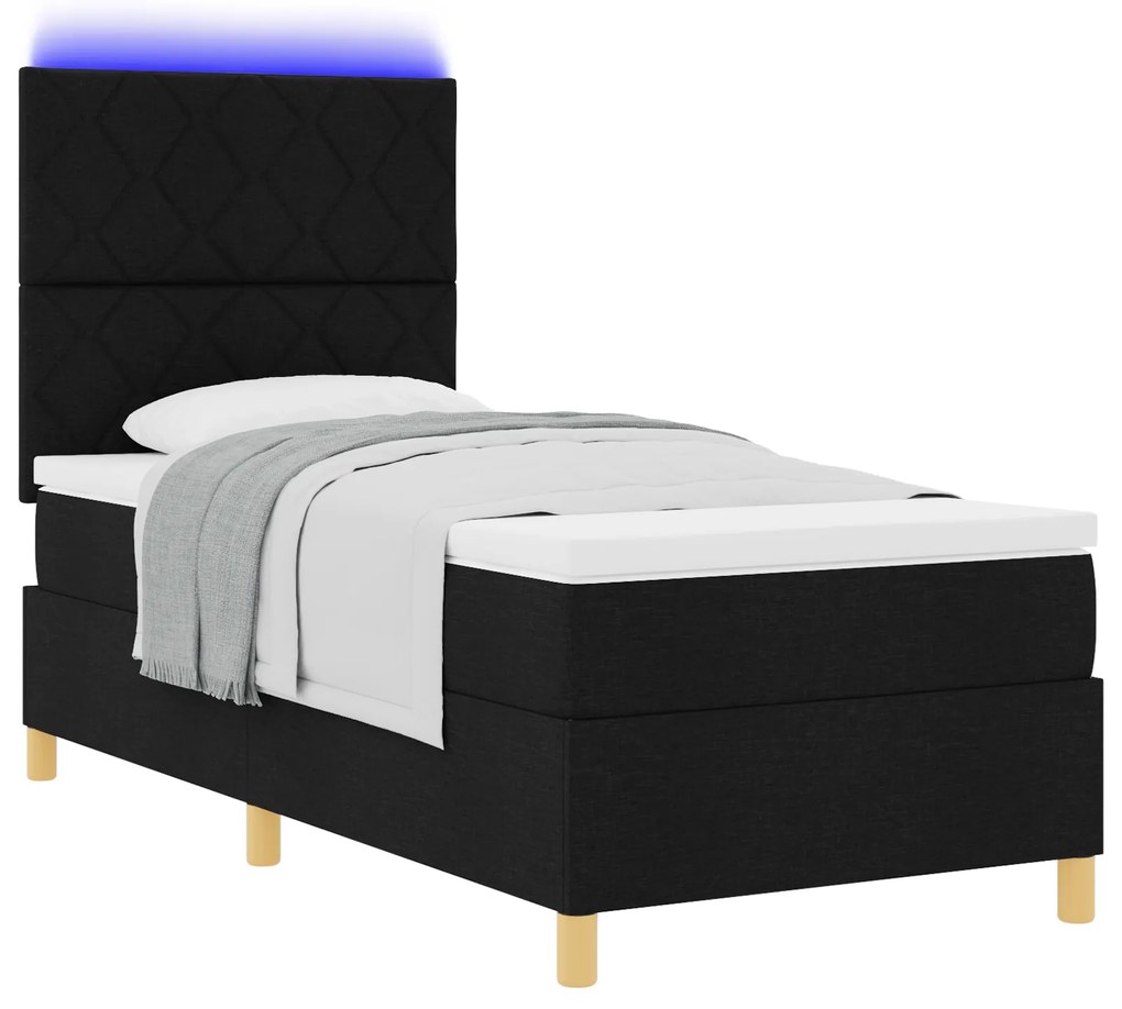 vidaXL Κρεβάτι Box Spring  με Στρώμα & LED Μαύρο 90x200 εκ Ύφασμα