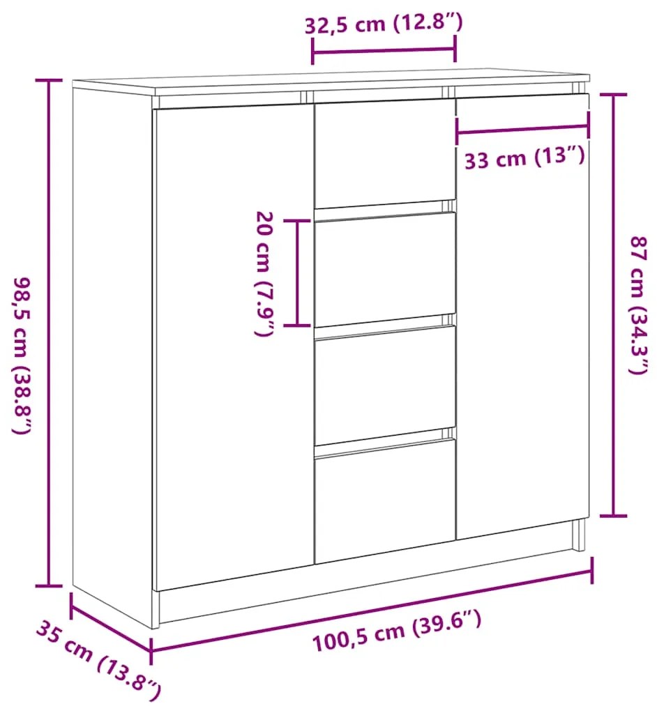Συρταριέρα με Συρτάρια Τεχνίτης Δρυς 100,5x35x98,5 εκ. - Καφέ