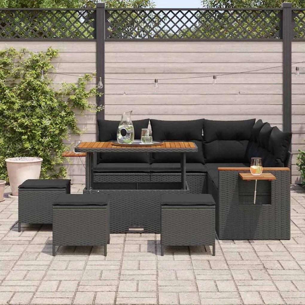 vidaXL Σετ Καναπέ Κήπου με μαξιλάρι 9 pcs Μαύρο 110 x 55 x 71 εκ