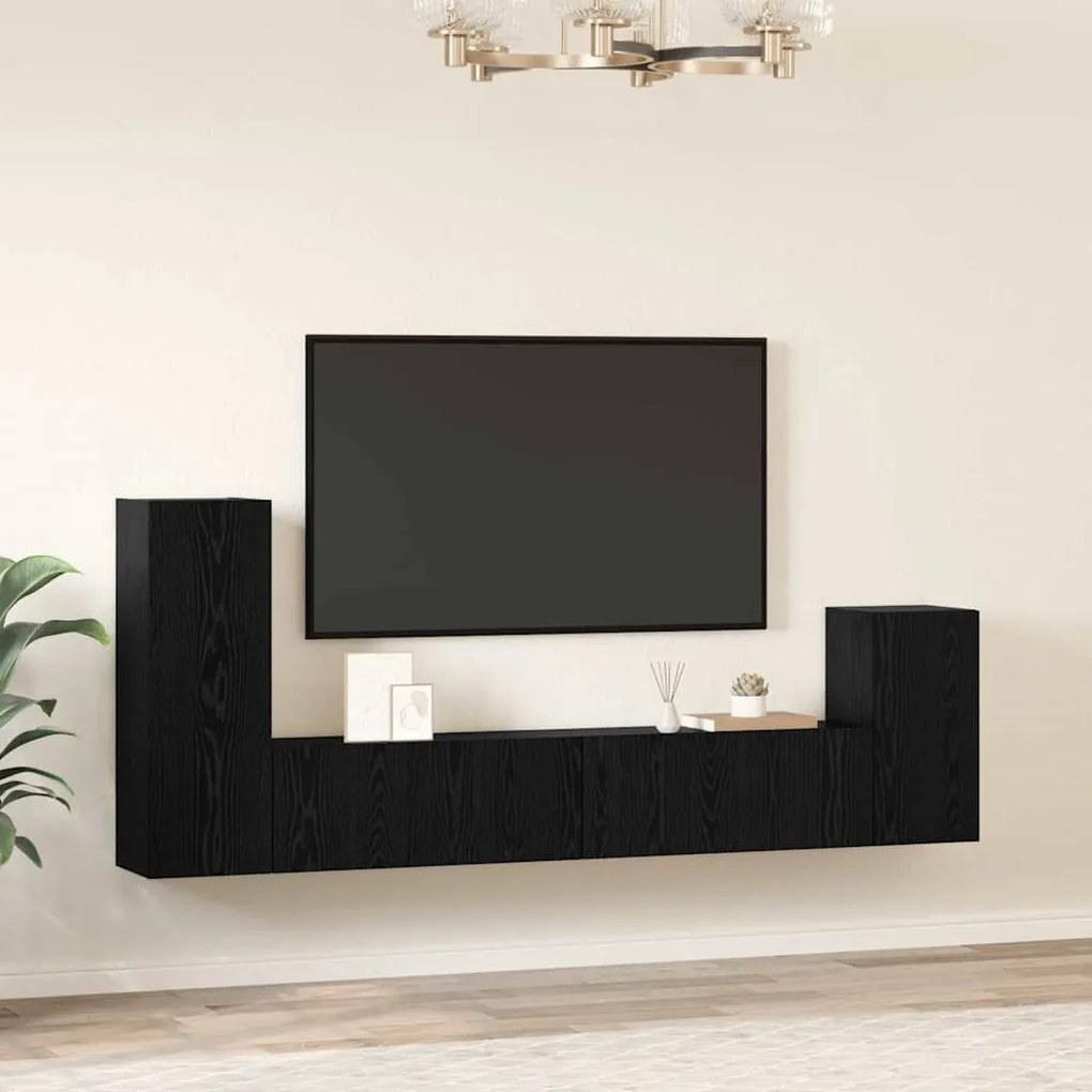 vidaXL Τηλεοπτική Κάβα Τοίχου 4 pcs Μαύρη Δρυς Επεξεργασμένο ξύλο