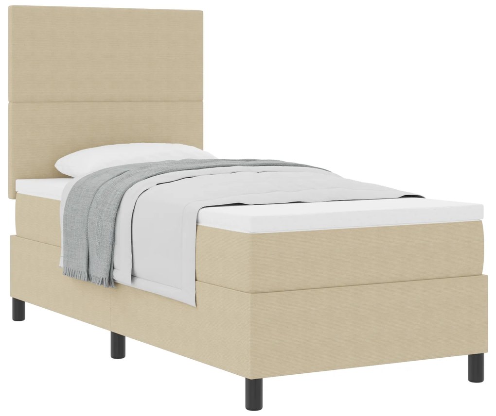 vidaXL Κρεβάτι με Σπόγγο με Στρώμα Λευκό Γκρί 90x200 cm Ύφασμα Καμπαρίνι