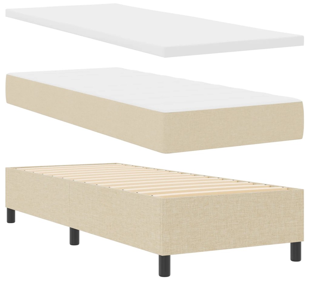 vidaXL Κρεβάτι Box Spring με Στρώμα & Πάγκο Κρέμα 80x200 εκ Υφάσματος
