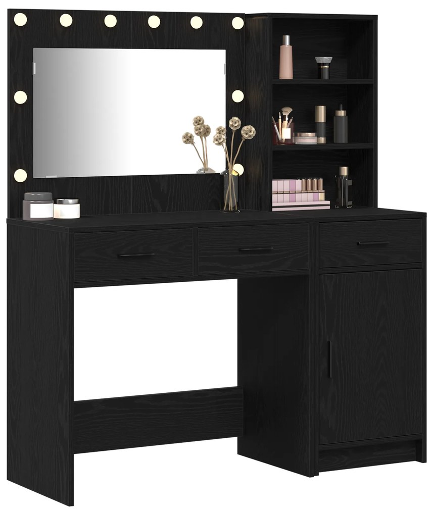vidaXL Σετ Dressing Table 2 Τεμαχίων με LED Μαύρο Επεξεργασμένο Ξύλο