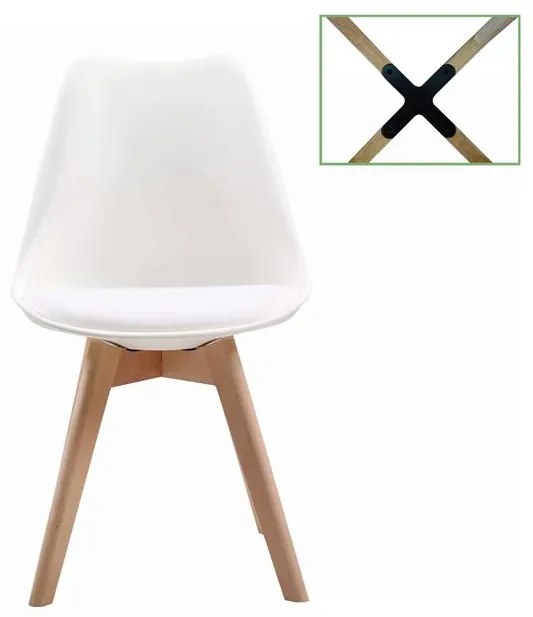 ΕΜ136,10 MARTIN Καρέκλα Metal Cross Ξύλο, PP Άσπρο, Μονταρισμένη Ταπετσαρία Φυσικό/Άσπρο,  Ξύλο/PP - PC - ABS, , 4 Τεμάχια