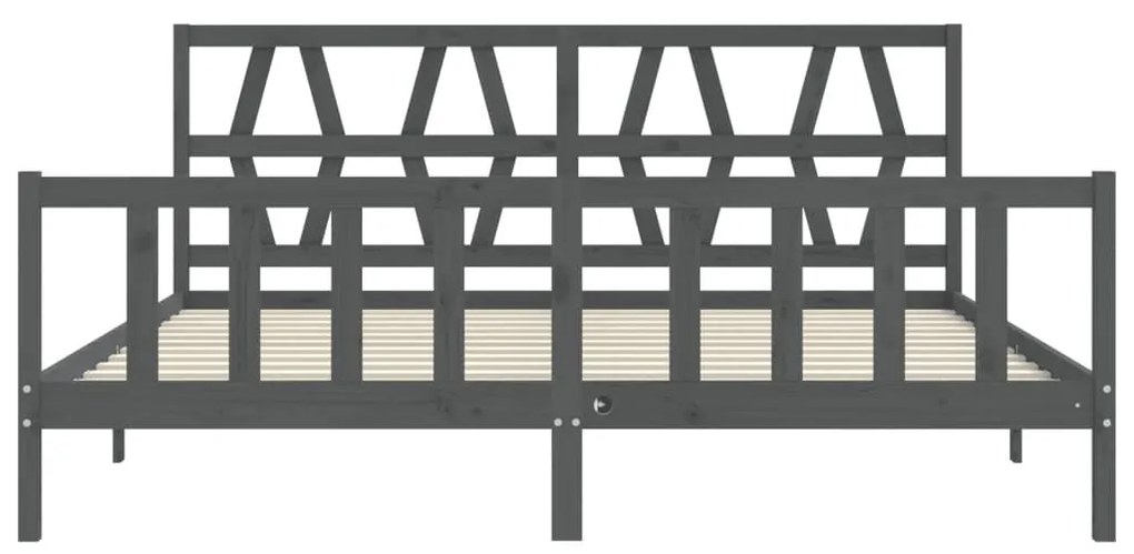 Πλαίσιο Κρεβατιού με Κεφαλάρι Γκρι 200x200 εκ. Μασίφ Ξύλο - Γκρι