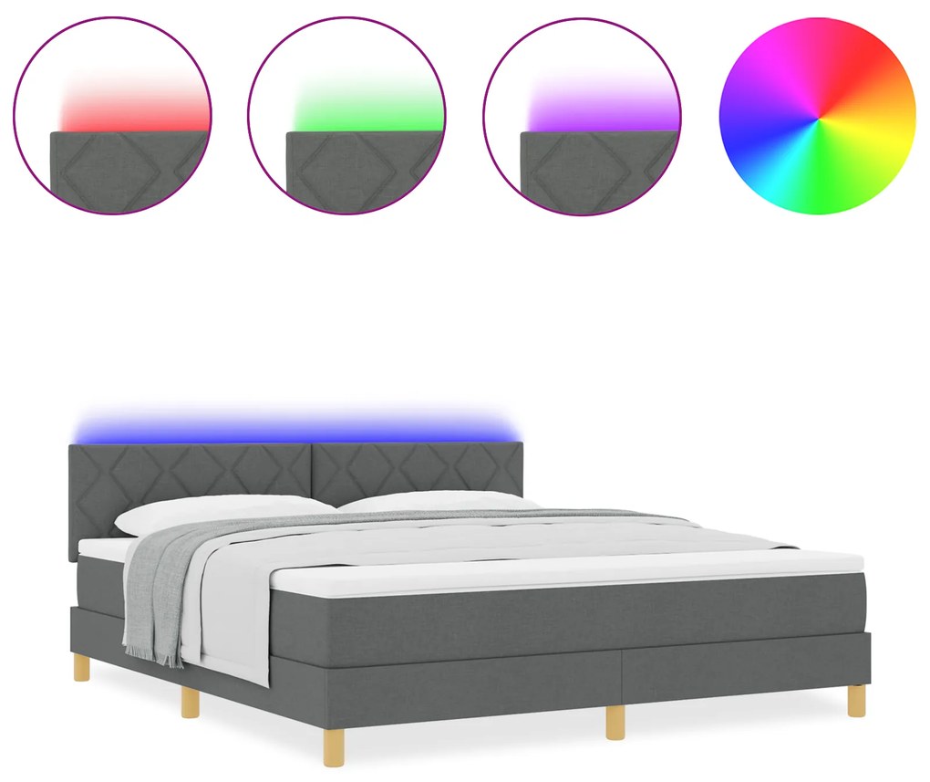 vidaXL Κρεβάτι Σαλάτας με Στρώμα & LED Σκούρο Γκρι 180x200 εκ. Υφασμάτινο