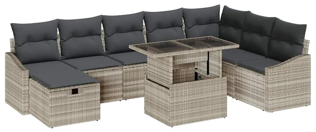 vidaXL Σετ Καναπέ Κήπου με μαξιλάρι 9 pcs Ανοιχτό γκρι Πολυ ράταν
