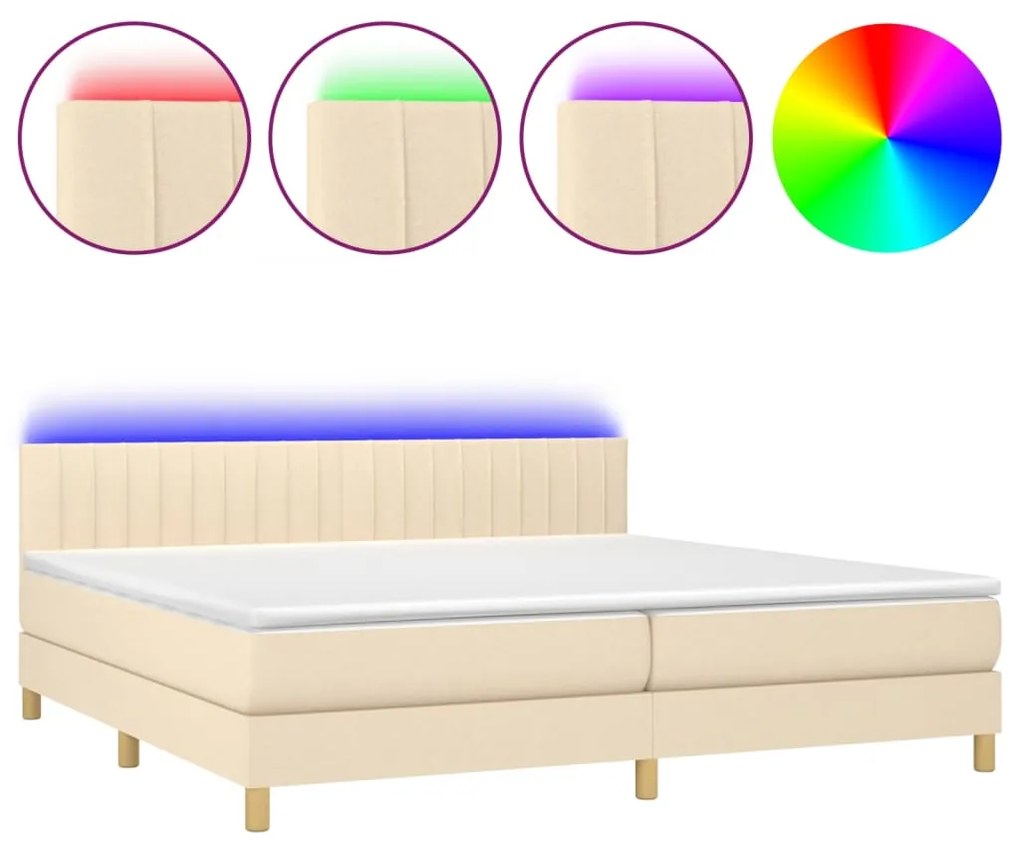 ΚΡΕΒΑΤΙ BOXSPRING ΜΕ ΣΤΡΩΜΑ &amp; LED ΚΡΕΜ 200X200 ΕΚ. ΥΦΑΣΜΑΤΙΝΟ 3133906