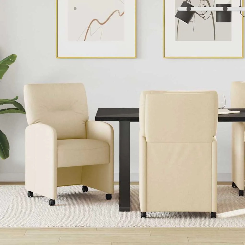 vidaXL Καρέκλες Φαγητού με Ρόδες 2 pcs Κρεμ 57 x 67 x 95 εκ ύφασμα