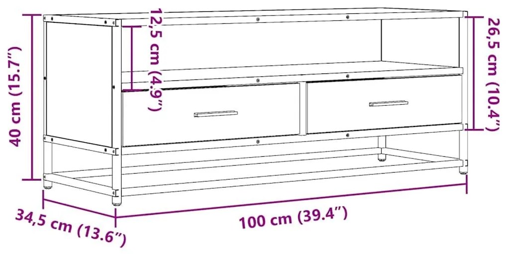 Έπιπλο Τηλεόρασης Sonoma Δρυς 100x34,5x40 εκ Επεξ. Ξύλο/Μέταλλο - Καφέ