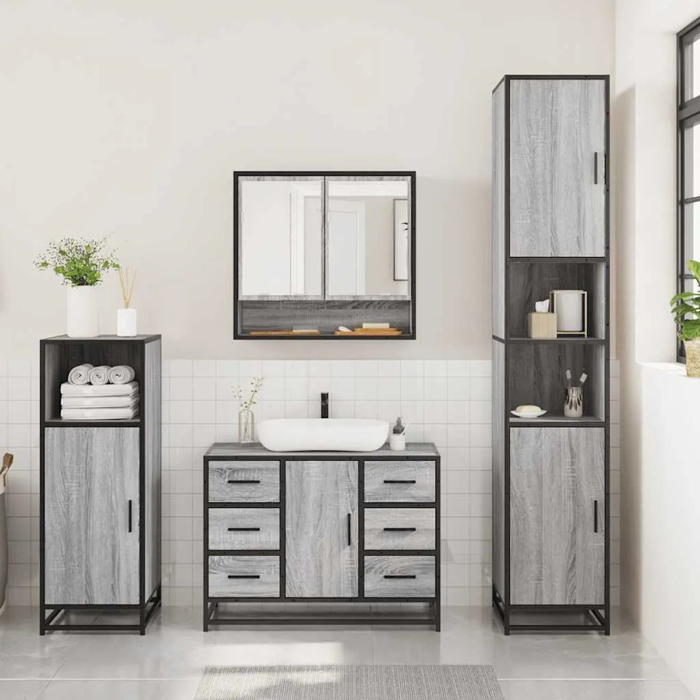 vidaXL Σετ Επίπλων Μπάνιου 3 Τεμαχίων Γκρι Sonoma Επεξεργασμένο Ξύλο