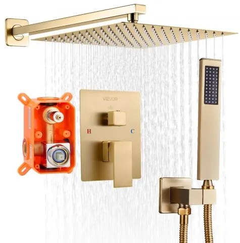 VEVOR Shower Faucet Set 12&quot; Square Rain Shower Head and Hand Set Brushed Gold