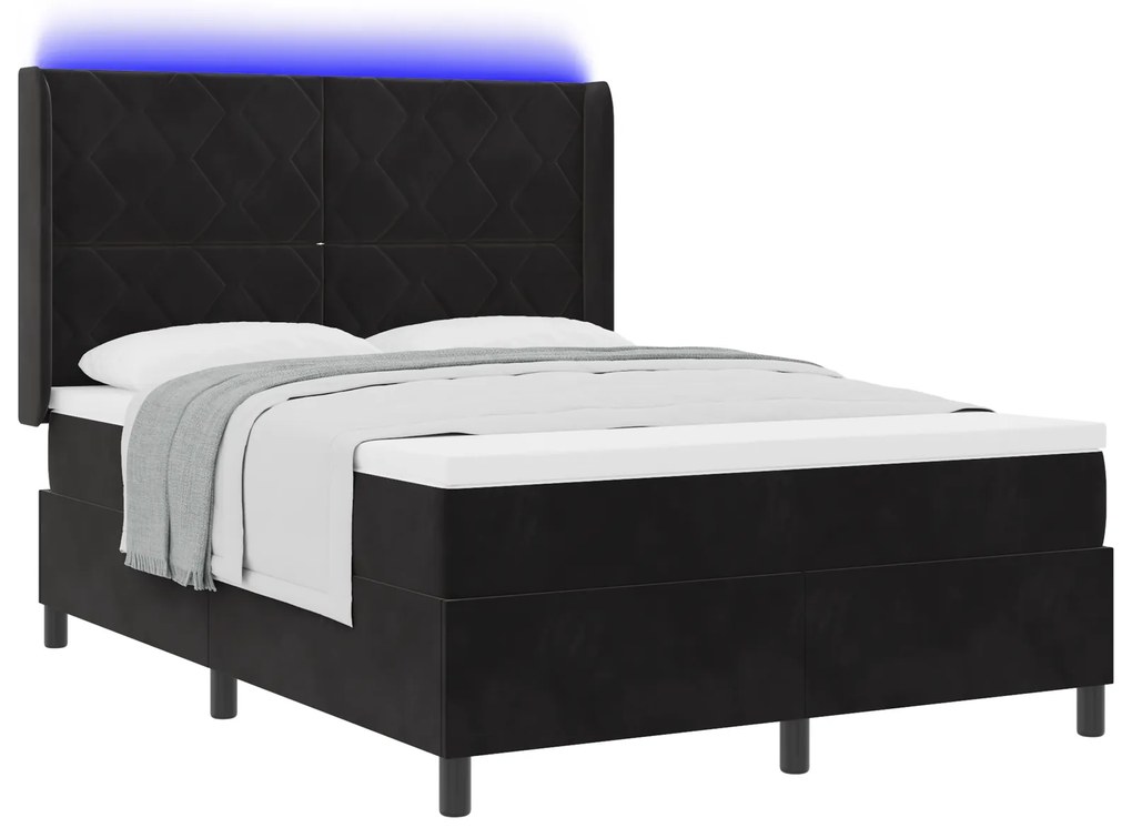 vidaXL Κρεβάτι Box Spring με Στρώμα & LED Μαύρο 160x200 εκ Βελούδο