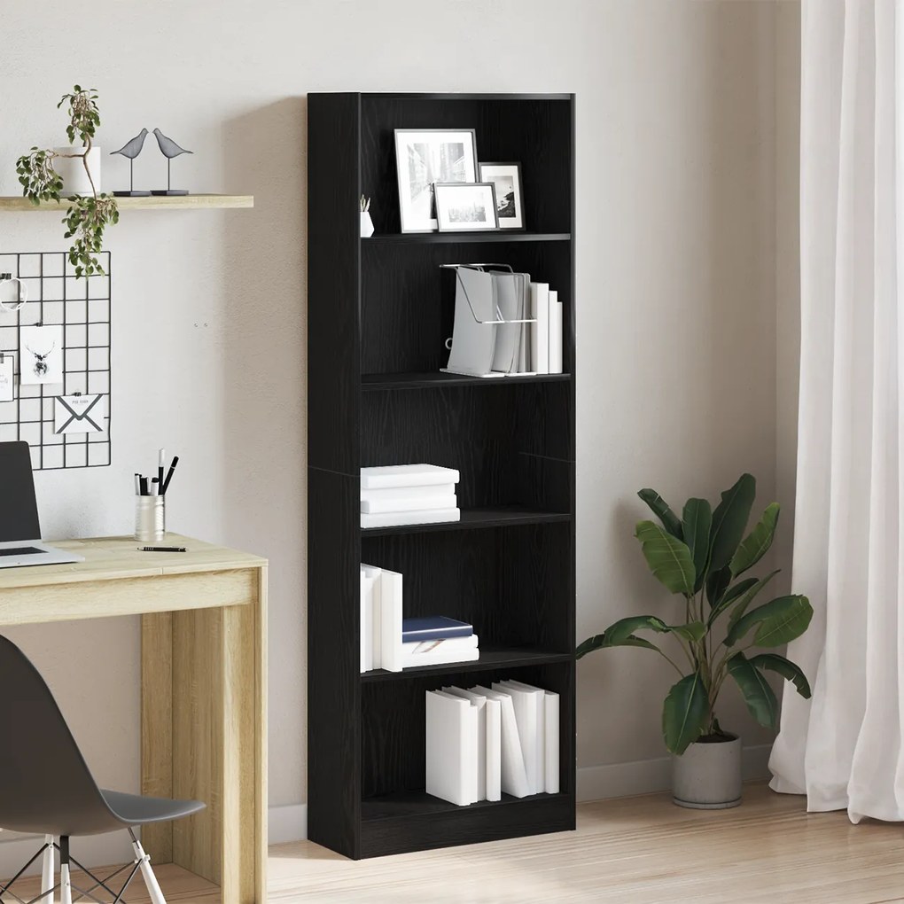 vidaXL Μαύρη Βιβλιοθήκη Οξιάς - 60 x 24 x 176 εκ., Από Ξύλο