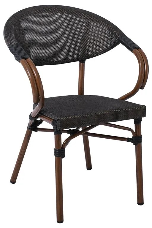 WOODWELL Ε286COSTA Πολυθρόνα Dining Αλουμινίου, Απόχρωση Καρυδί Textilene Μαύρο 58x57x83cm Ε286