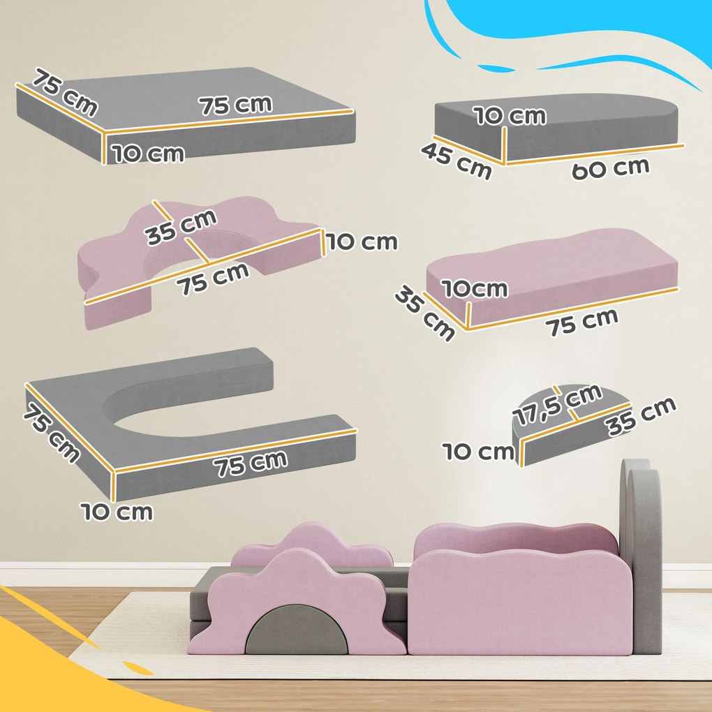 AIYAPLAY Σετ 12 τεμαχίων από αφρώδη μπλοκ για αναρρίχηση, κατασκευή, μπουσούλημα, χαλάκια παιχνιδιού εσωτερικού χώρου με κάλυμμα κοτλέ, Γκρι+Ροζ