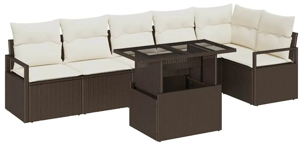vidaXL Σετ Καναπέ Κήπου με μαξιλάρι 7 pcs Καφέ Πολυ ράταν