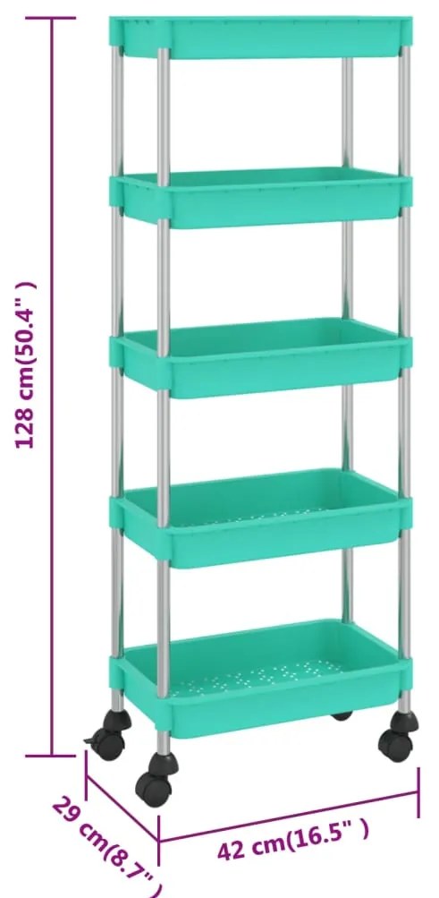 vidaXL Τρόλεϊ Κουζίνας 5 Επιπέδων Τιρκουάζ 42 x 29 x 128εκ. Σίδερο/ABS