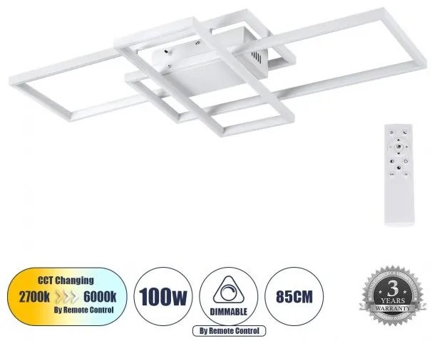 Φωτιστικό Οροφής LED CCT 100W 12000lm QUADRA Globostar 61386 Λευκό