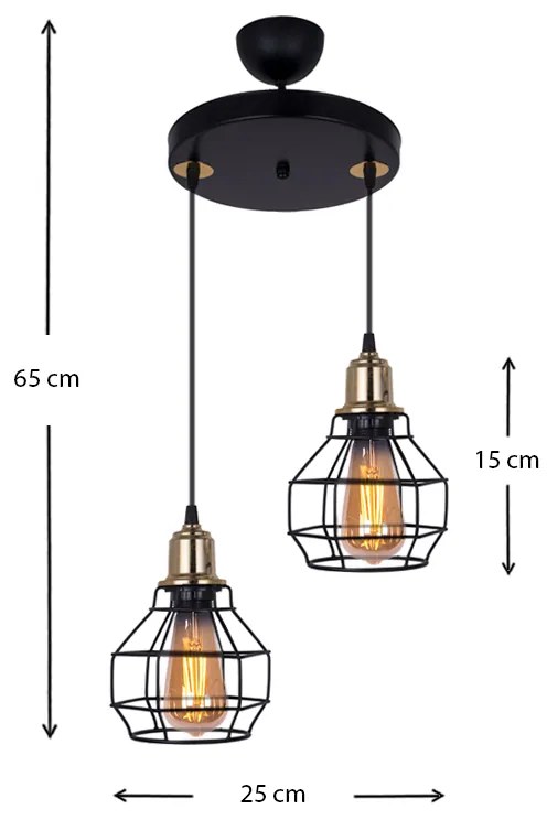 Φωτιστικό οροφής Kiko Megapap E27 μεταλλικό δίφωτο χρώμα μαύρο/χρυσό 25x25x65εκ. - GP036-0007,1
