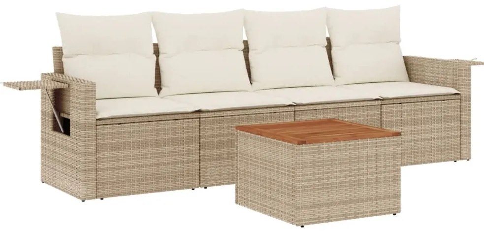 vidaXL Σετ Καναπέ Κήπου 5 τεμ. Μπεζ Συνθετικό Ρατάν με Μαξιλάρι