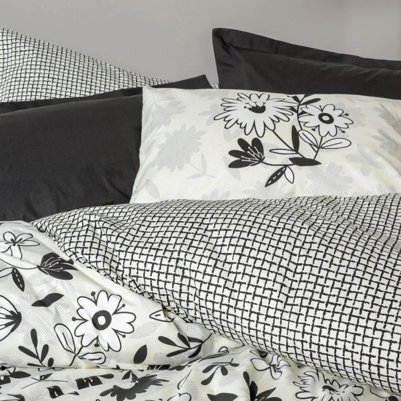 Σετ κλινοσκεπασμάτων Cotton Box 129CTN4831, 100% βαμβάκι, 4 τεμάχια, κάλυμμα 200x220 cm, σεντόνι 240x260 cm, μαξιλαροθήκη 50x70 cm, λευκό/μαύρο