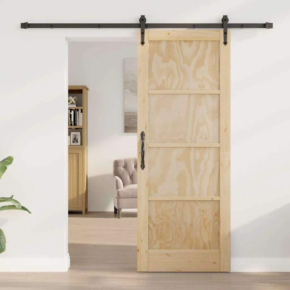 vidaXL Συρόμενη Πόρτα Χειροκίνητος Καφέ 78 x 202 εκ. Μασίφ ξύλο πεύκου