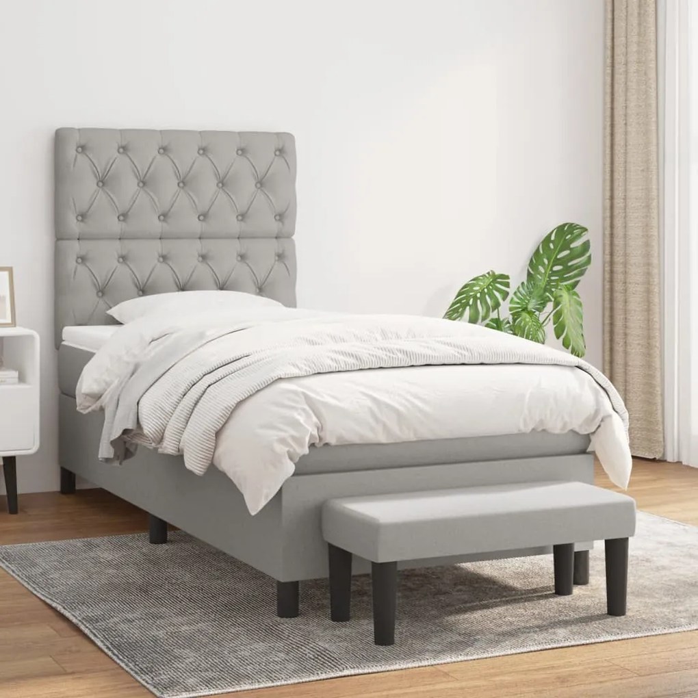 vidaXL Κρεβάτι Boxspring με Στρώμα Ανοιχτό Γκρι 80x200 εκ. Υφασμάτινο