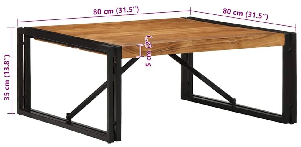 Τραπεζάκι σαλονιού 80x80x35 cm μασίφ ξύλο ακακίας - Καφέ