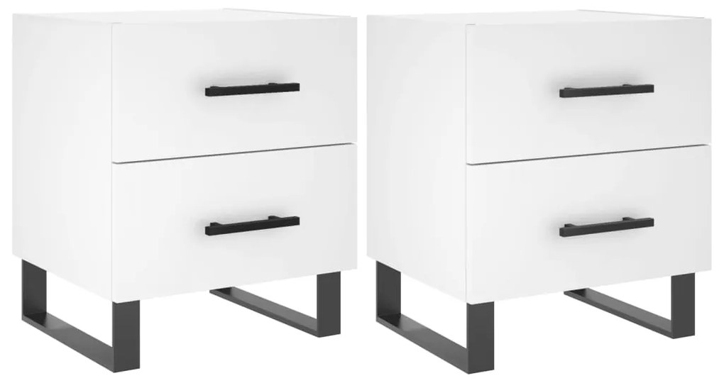 vidaXL Κομοδίνα 2 τεμ. Λευκά 40 x 35 x 47,5 εκ. από Επεξεργασμένο Ξύλο